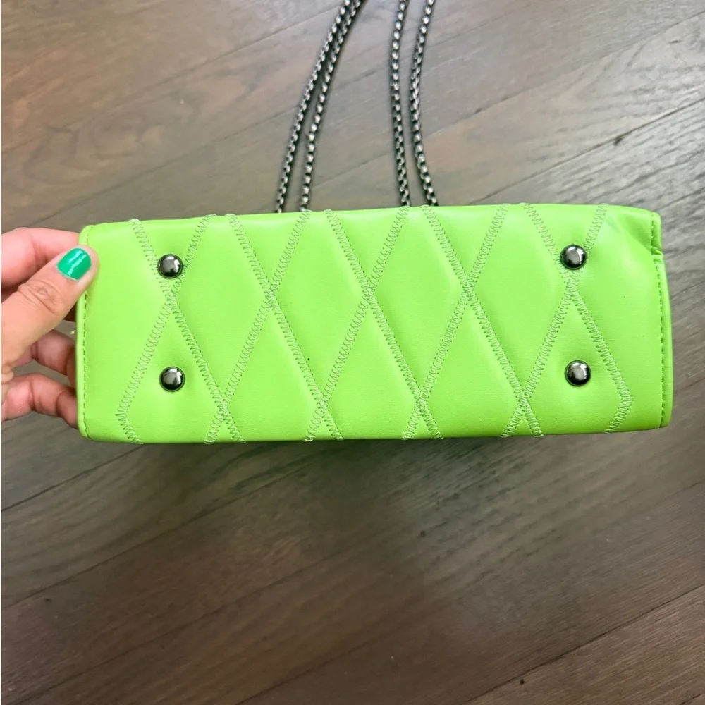 Lime Green silver studded shoulder Bag - Picture 3 of 7